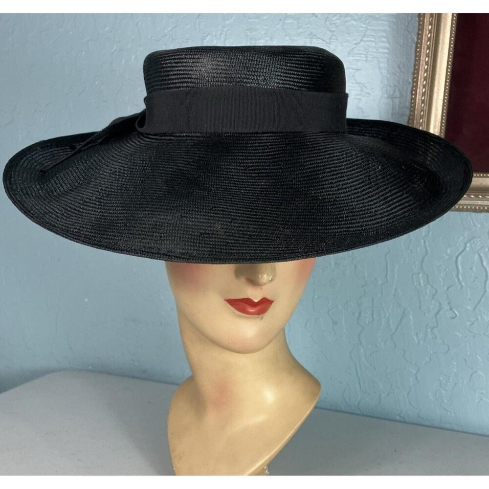 Vintage Baroncelli Andrea flat crown upturn fedora straw hat Bergere